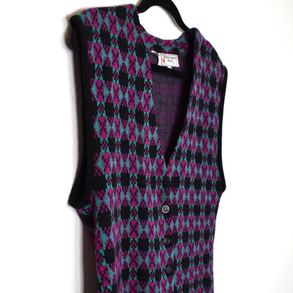 Crazy Horse Girl Argyle Sweater Vest Sz L Button Front Preppy Academia 90s VTG - Picture 7 of 14